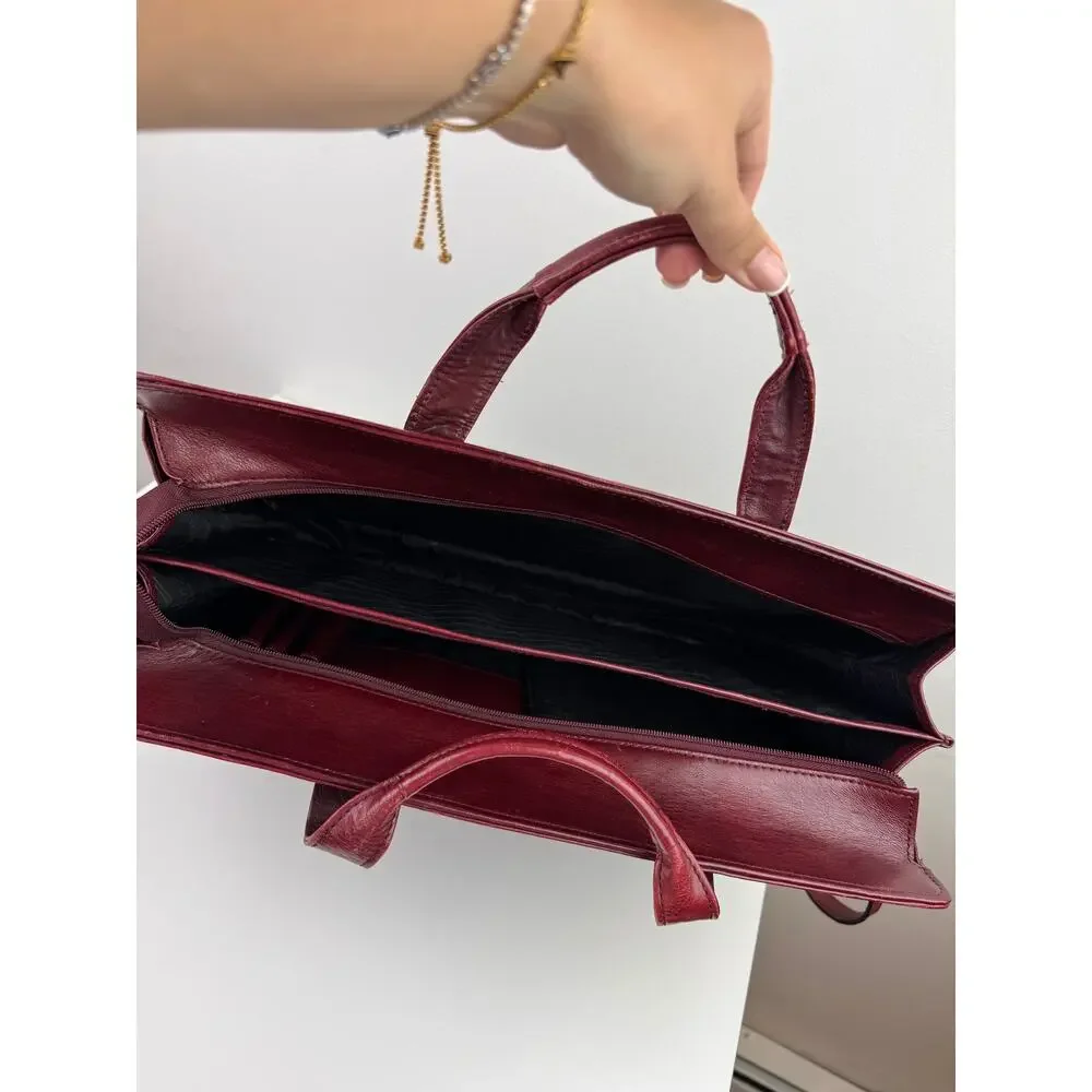 Vintage Scully Unisex Burgundy Red Leather Laptop Work Bag Briefcase Strap VTG